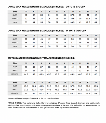 Sizing Chart for Academia Dress